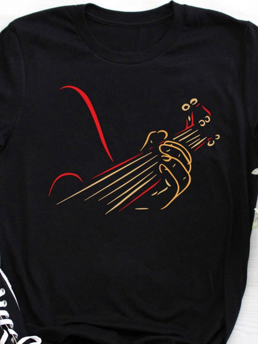 Men's Graphic T-Shirt Bold Graphic Strokes Depicting Hand Playing Acoustic Guitar Strings