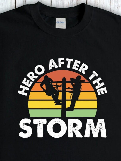 Men's Graphic T-Shirt Hero After The Storm Vintage Sunset Lineman Working On Utility Pole