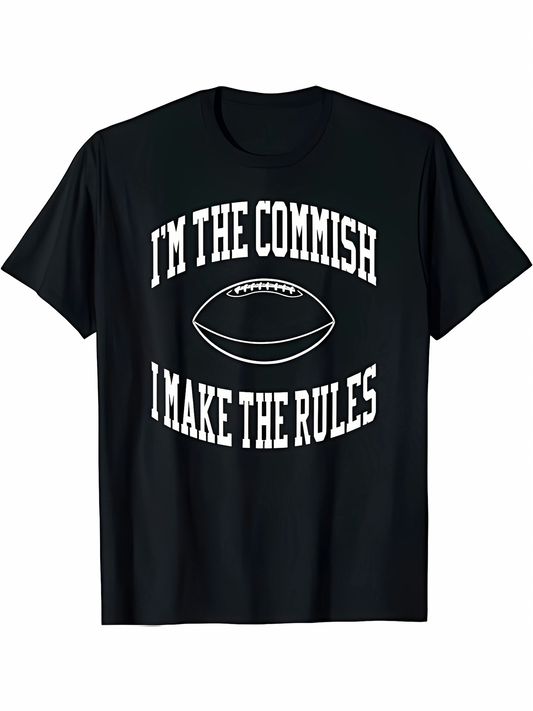 Men's Graphic T-Shirt Im The Commish I Make The Rules Vintage Football On Solid Black T Shirt