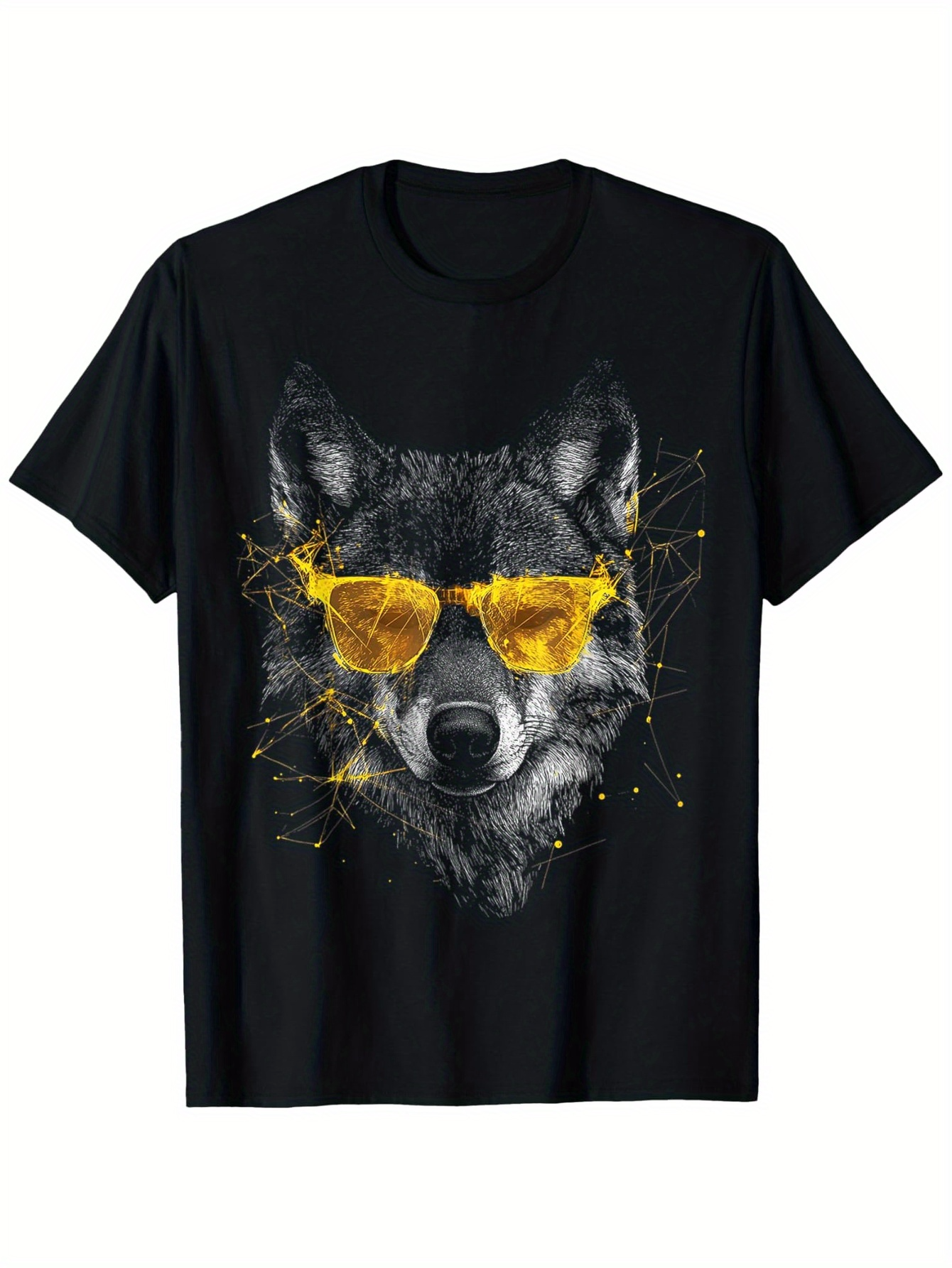 Men's Graphic T-Shirt Cool Modern Hand Drawn Wolf With Yellow Glasses Graphic Wolf