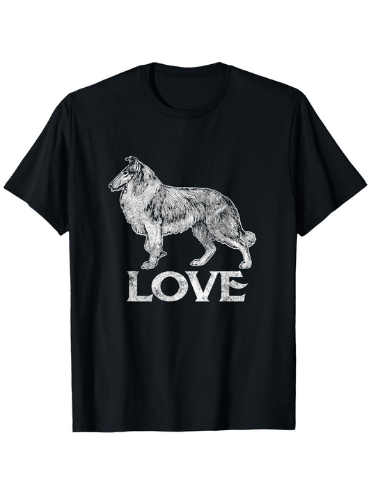 Men's Graphic T-Shirt Love Vintage Sketched Dog With Hand Drawn Style Collie