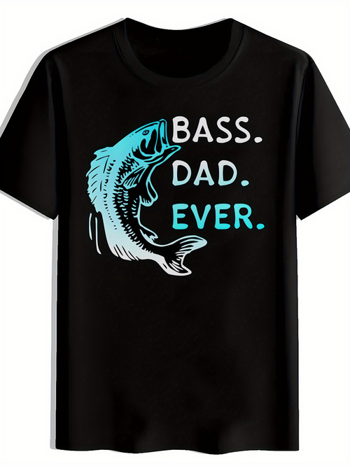 Men's Graphic T-Shirt Bass Dad Ever With Blue Accented Leaping Fish Illustration