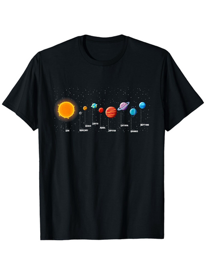 Men's Graphic T-Shirt Vibrant Solar System Diagram With Colorful Planets Under Starry Sky Sun
