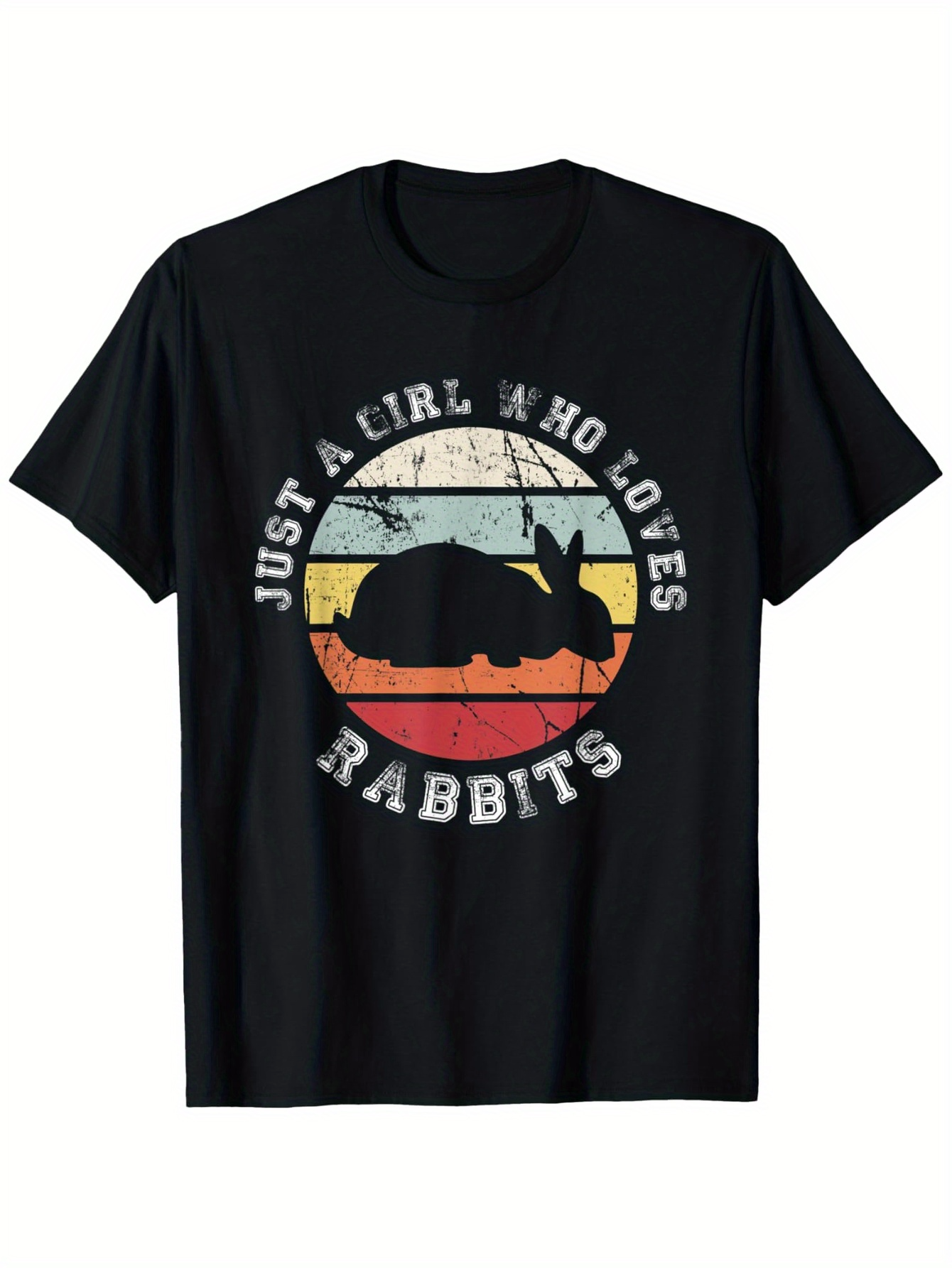 Men's Graphic T-Shirt Just A Girl Who Loves Rabbits Vintage Rainbow Silhouette Sunset With Black Rabbit