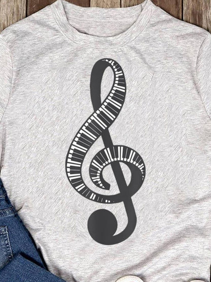 Men's Graphic T-Shirt Curved Lines And Piano Keys Overlapping Musical Note Symbol