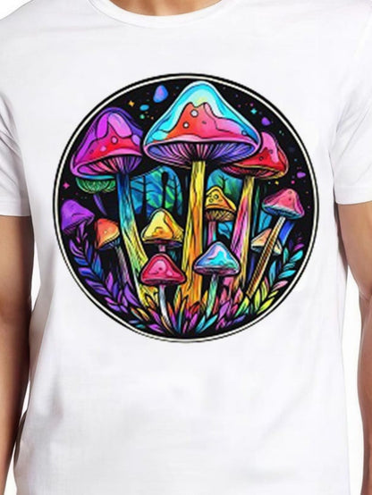 Men's Graphic T-Shirt Colorful Psychedelic Landscape With Neon Lights And Glowing Vibrant Mushrooms