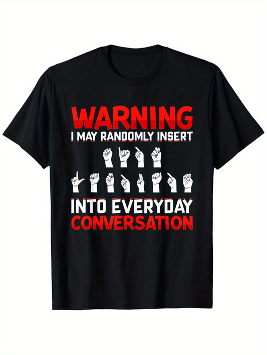 Men's Graphic T-Shirt Bold Red Lettering Over White Sign Language Hands Conversation T Shirt