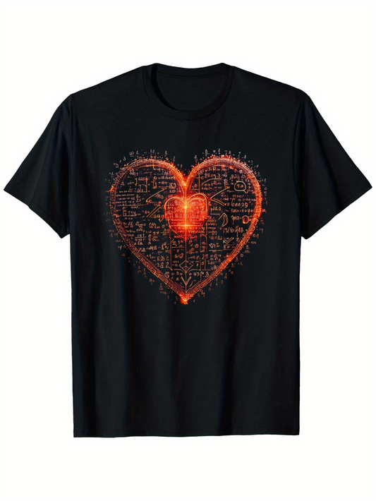 Men's Graphic T-Shirt Fiery Glow Among Flickering Words In Shining Heart