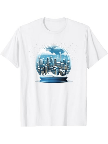 Men's Graphic T-Shirt Snowy Cityscape Reflections Inside A Crystal Snow Globe