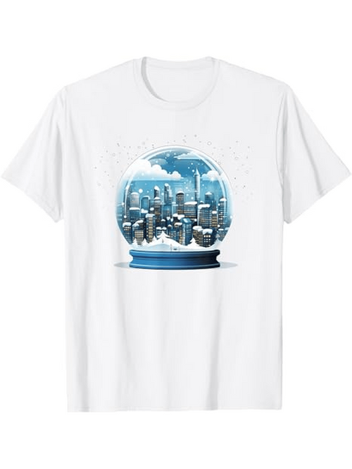 Men's Graphic T-Shirt Snowy Cityscape Reflections Inside A Crystal Snow Globe