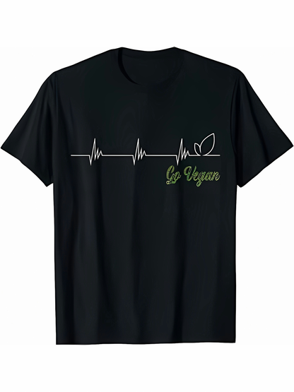 Men's Graphic T-Shirt Be Vegan Heartbeat Line With Delicate Leaf Accent