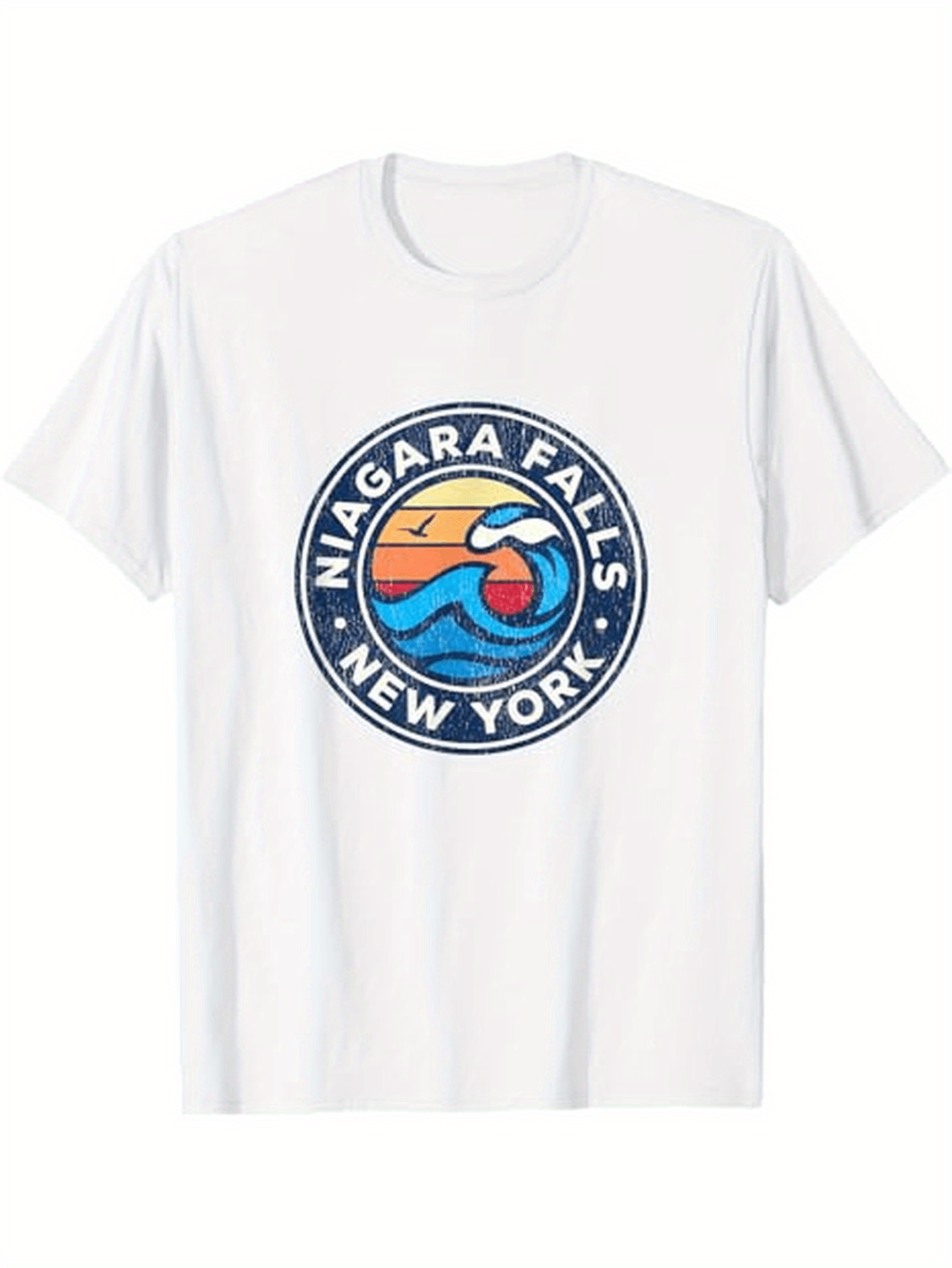 Men's Graphic T-Shirt Niagara Falls New York Retro Colorful Emblem Featuring Sunset And Waterfall Scene