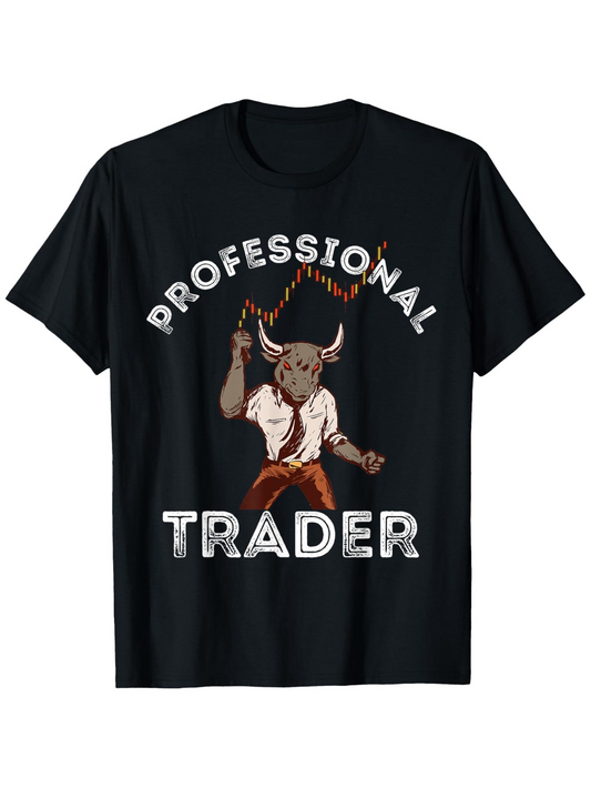 Men's Graphic T-Shirt Professional Trader Cartoon Bull With Raised Arm Rope