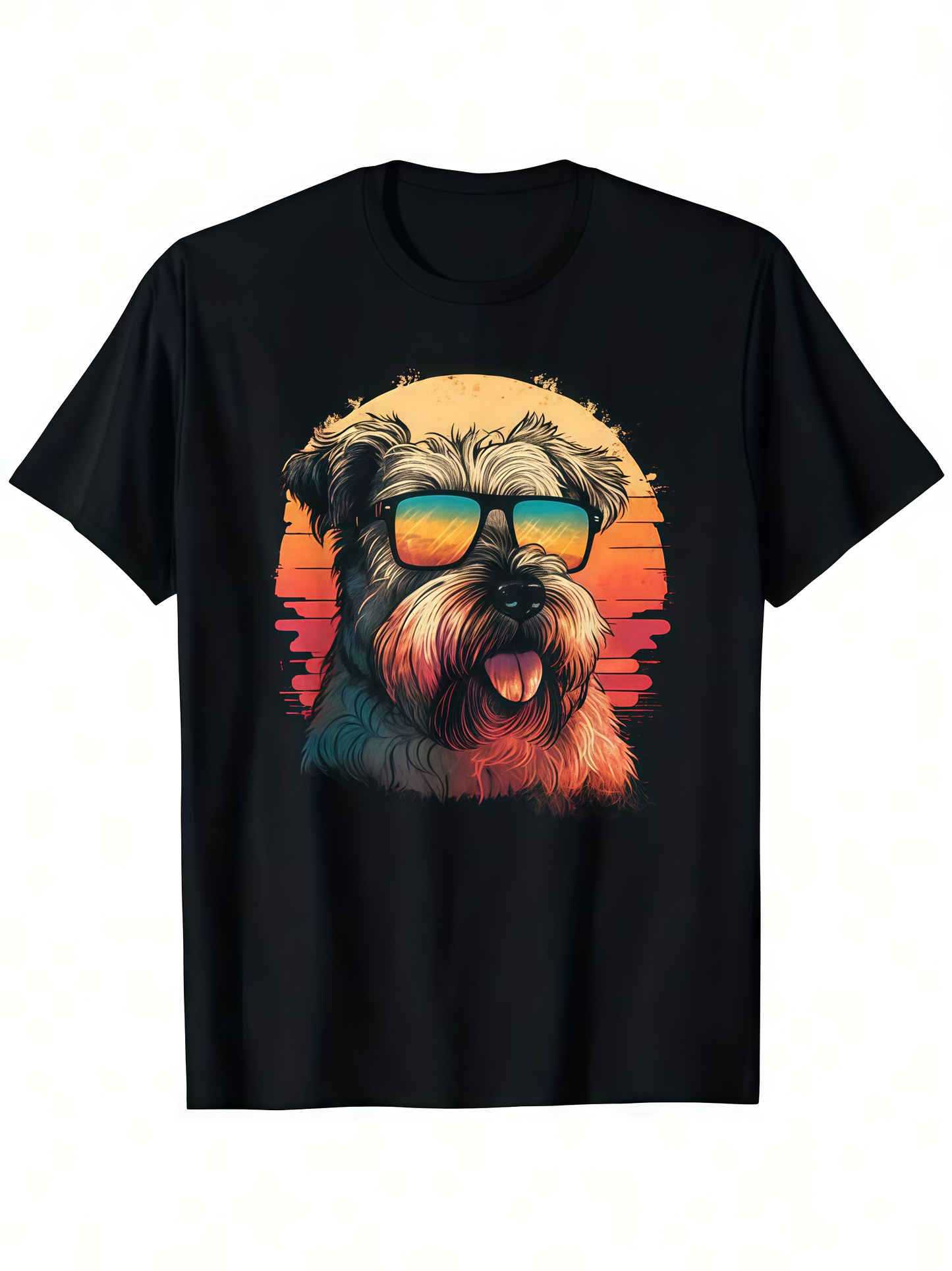 Men's Graphic T-Shirt Sunset Reflections Cool Sunglasses Dog With Vibrant Orange Glow