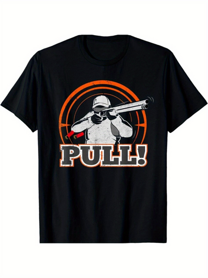 Men's Graphic T-Shirt Pull With Hunter Wearing Helmet And Orange Target Circle