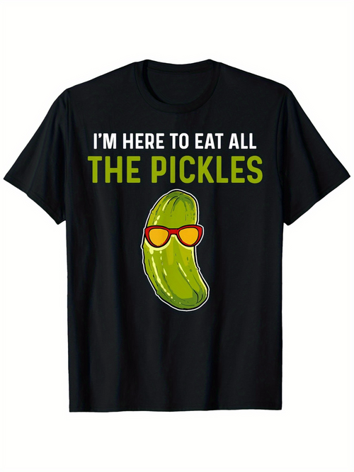 Men's Graphic T-Shirt Im Here To Eat All The Pickles With Cool Sunglasses Wearing Cartoon Pickle