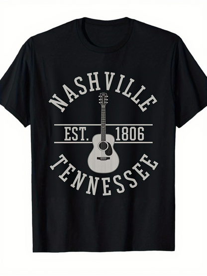 Men's Graphic T-Shirt Nashville Tennessee With Classic Acoustic Guitar Center Design