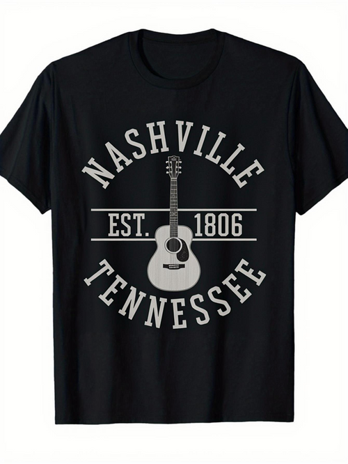 Men's Graphic T-Shirt Nashville Tennessee With Classic Acoustic Guitar Center Design