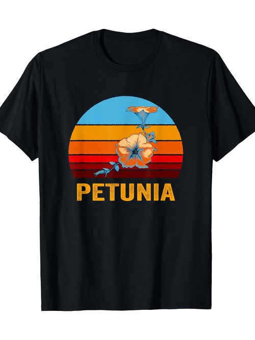 Men's Graphic T-Shirt Petunia Retro Sunset Lines With Blooming Summer Flowers Petunia