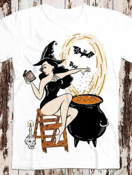 Men's Graphic T-Shirt Potion Witch With Glowing Magic Bats Cauldron Spell Book