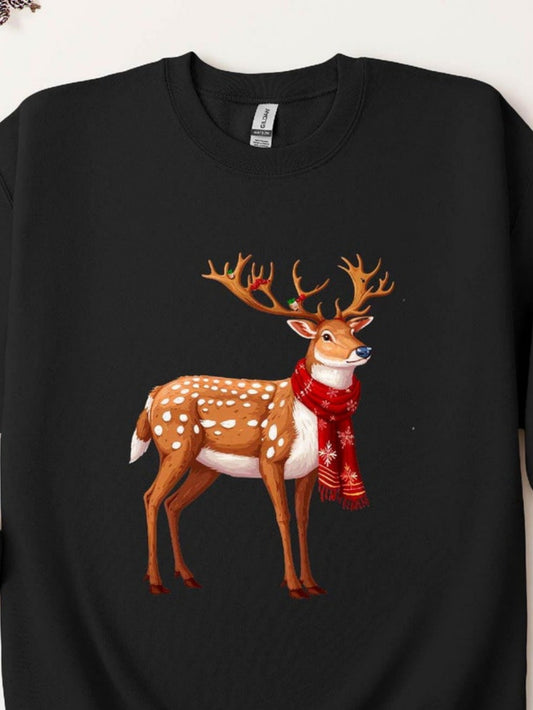 Men's Graphic T-Shirt Winter Snowy Scene With Red Scarf Wearing Festive Reindeer