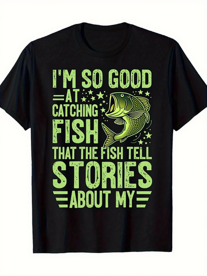 Men's Graphic T-Shirt Im So Good At Catching Fish Among Stars And Swimming Bass Fish
