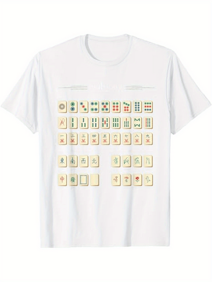 Men's Graphic T-Shirt Traditional Chinese Culture Pattern With Tiled Game Symbols Mah Jongg