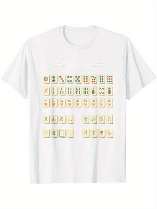Men's Graphic T-Shirt Traditional Chinese Culture Pattern With Tiled Game Symbols Mah Jongg