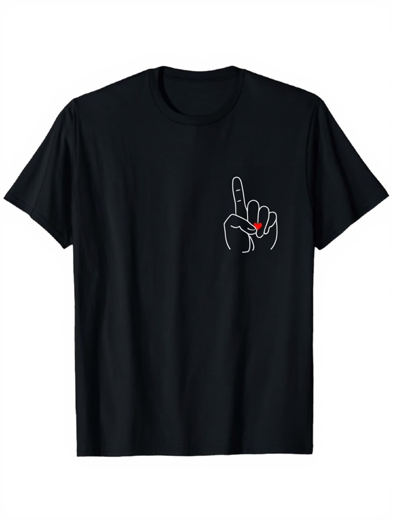 Men's Graphic T-Shirt Minimalist Hand Gesture With Contrasting Red Highlight Finger