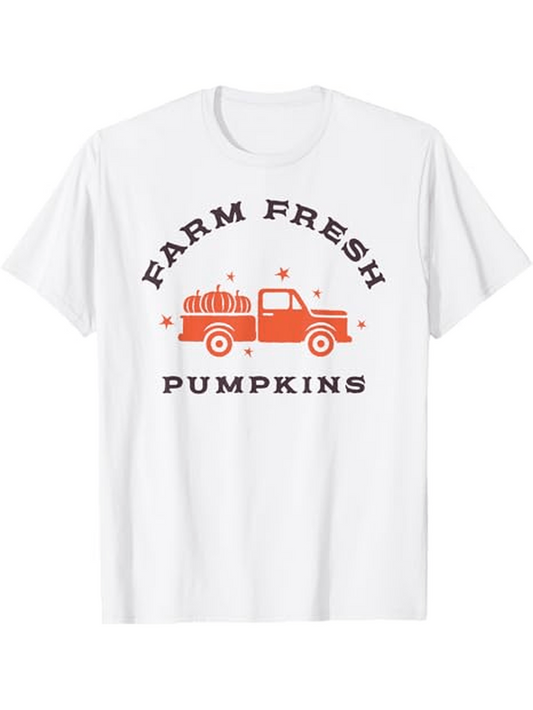 Men's Graphic T-Shirt Farm Fresh Pumpkins Vintage Orange Truck Under Autumn Stars