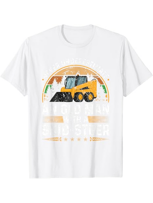 Men's Graphic T-Shirt Retro Sunset With Yellow Loader Truck Construction Vehicle