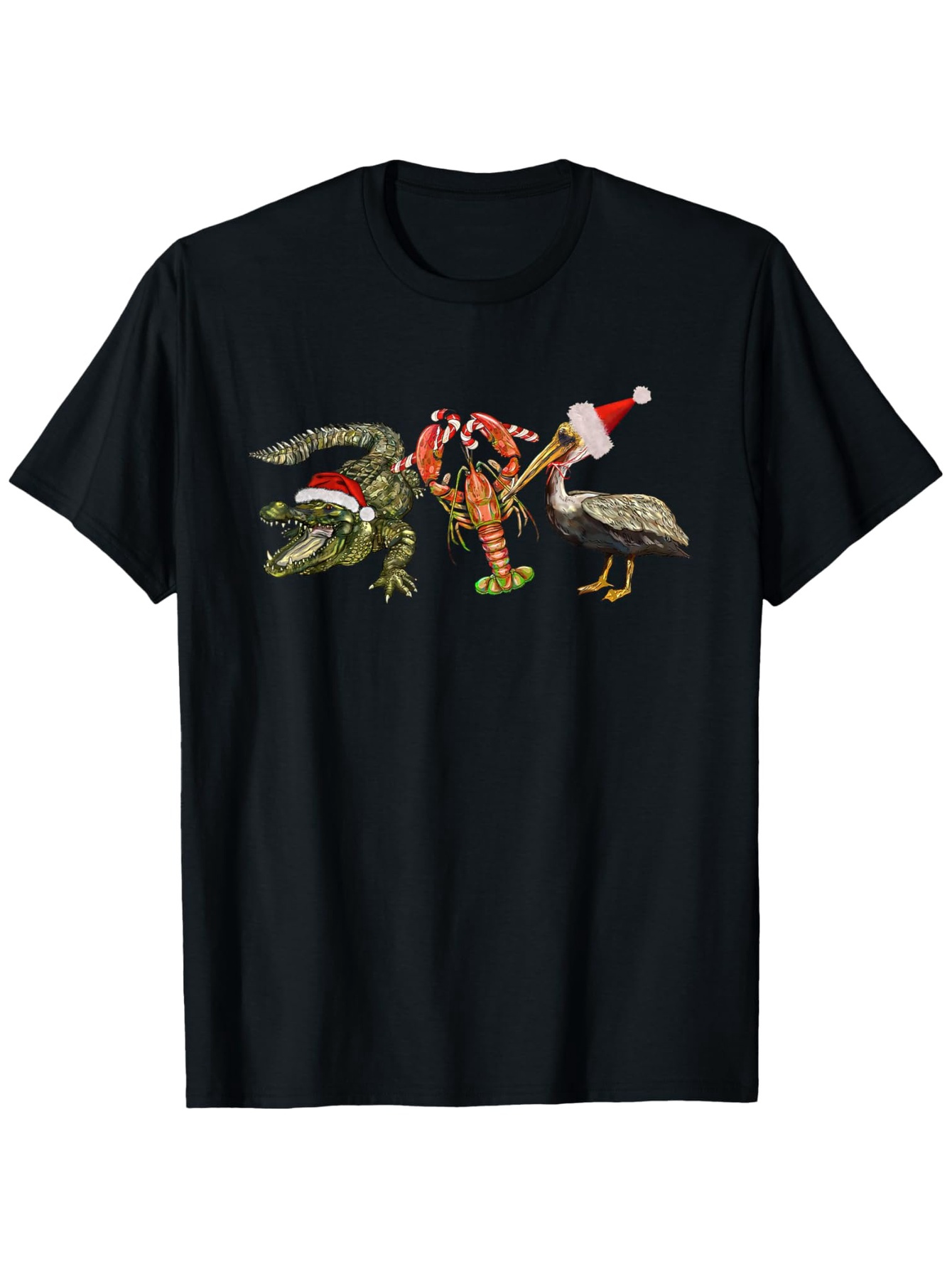 Men's Graphic T-Shirt Christmas Hats On Alligator Lobster And Pelican Trio