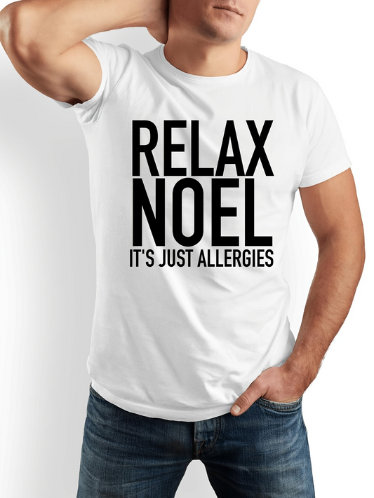 Men's Graphic T-Shirt Relax Noel Bold Black Letters On White Casual Shirt