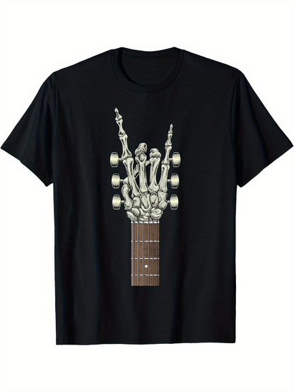 Men's Graphic T-Shirt Bones And Guitar Tuning Pegs In Rock Gesture Skeleton Hand