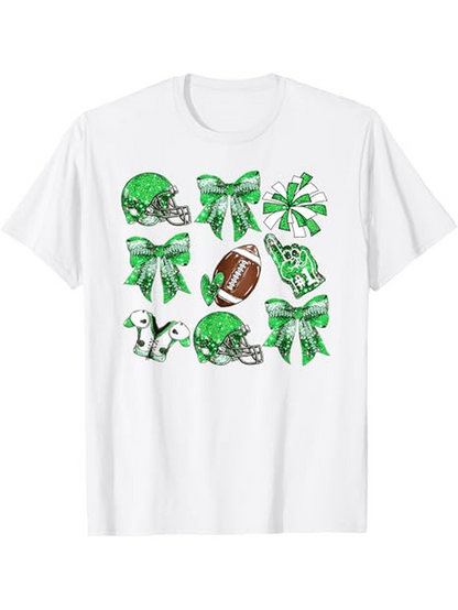 Men's Graphic T-Shirt Cheerful Green Bows With Helmets And Shiny Football Surrounded By Spirit