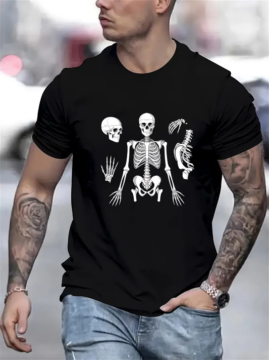 Men's Graphic T-Shirt Human Skeleton Anatomy Bones With Spine Ribcage And Skull Illustration