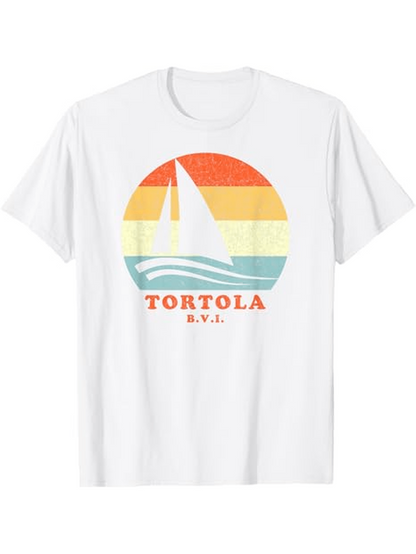 Men's Graphic T-Shirt Tortola BVI Sunset Stripes With Silhouette Of Sailboat
