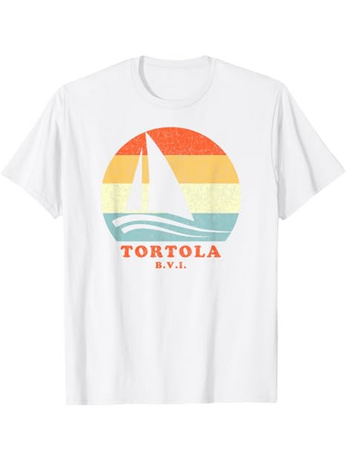 Men's Graphic T-Shirt Tortola BVI Sunset Stripes With Silhouette Of Sailboat