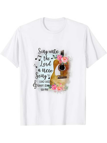 Men's Graphic T-Shirt Sing Unto The Lord Surrounded By Blossoms Guitar