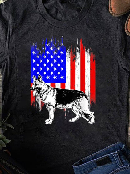 Men's Graphic T-Shirt Patriotic Brush Stroke Effect With German Shepherd Dog