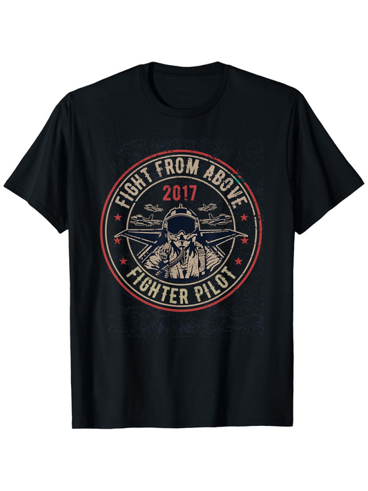 Men's Graphic T-Shirt Fight From Above Bold Fighter Aircraft Among Dramatic Skies Fighter Pilot