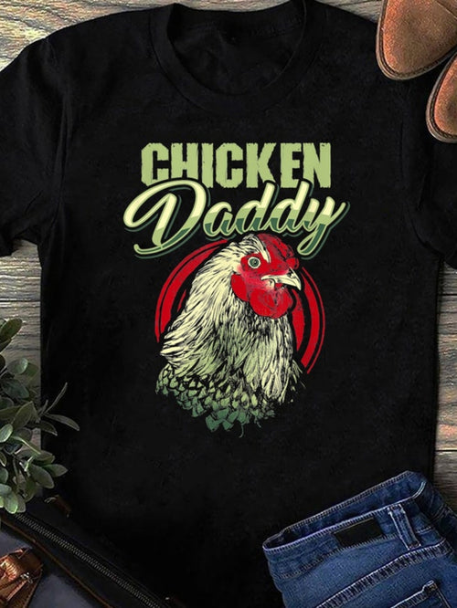 Men's Graphic T-Shirt Chicken Daddy With Vibrant Feathers And Bold Red Wattle Chicken