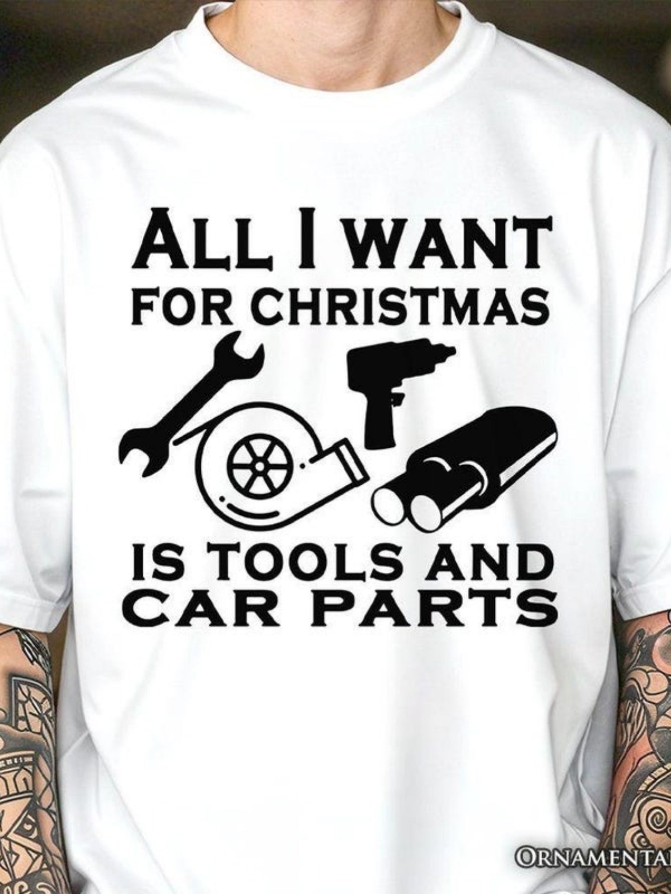 Men's Graphic T-Shirt All I Want For Christmas With Mechanical Parts And Tools Car Parts