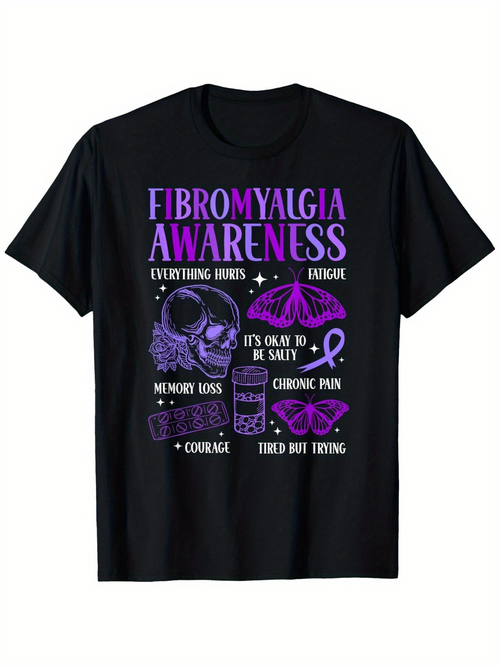 Men's Graphic T-Shirt Fibromyalgia Awareness Courage Among Symbols Of Chronic Pain Skull