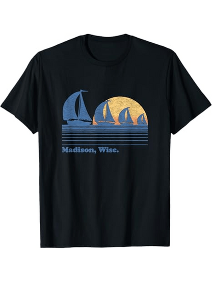 Men's Graphic T-Shirt Madison Wise Sunrise Over Lake With Sailing Boats