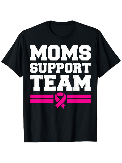 Men's Graphic T-Shirt Moms Support Team With Pink Awareness Ribbon On Black Shirt