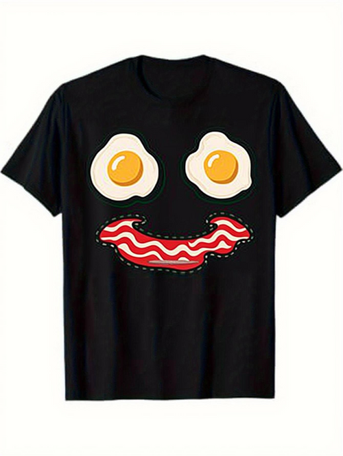 Men's Graphic T-Shirt Playful Smiling Face With Eggs And Bacon Breakfast