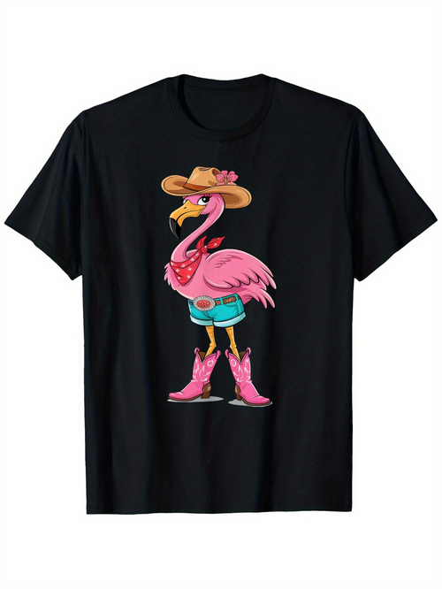 Men's Graphic T-Shirt Playful Summer Cowboy Flamingo Wearing Boots And Shorts Flamingo