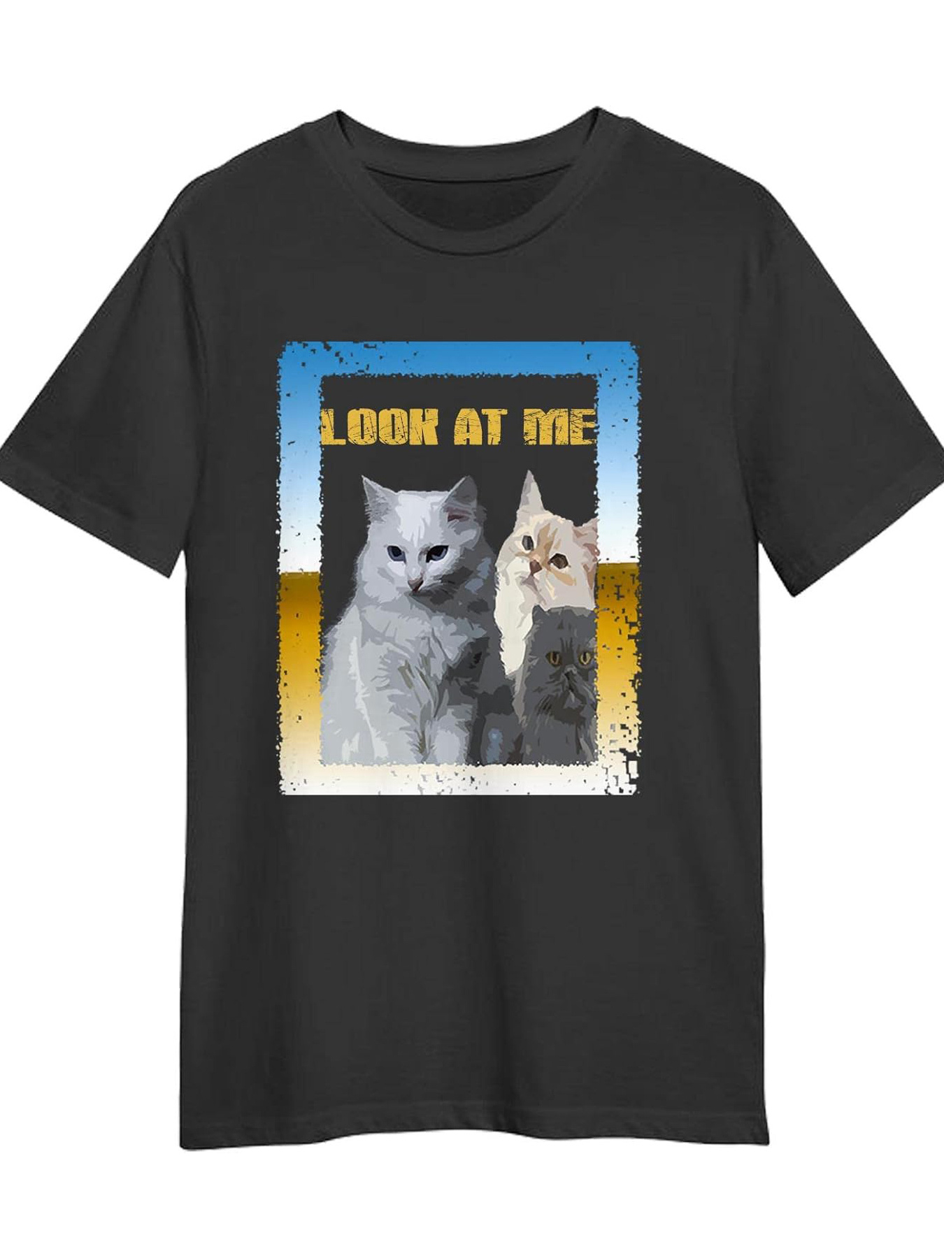 Men's Graphic T-Shirt Look At Me Sunset Framed Cats With Golden And Blue Hues Cat
