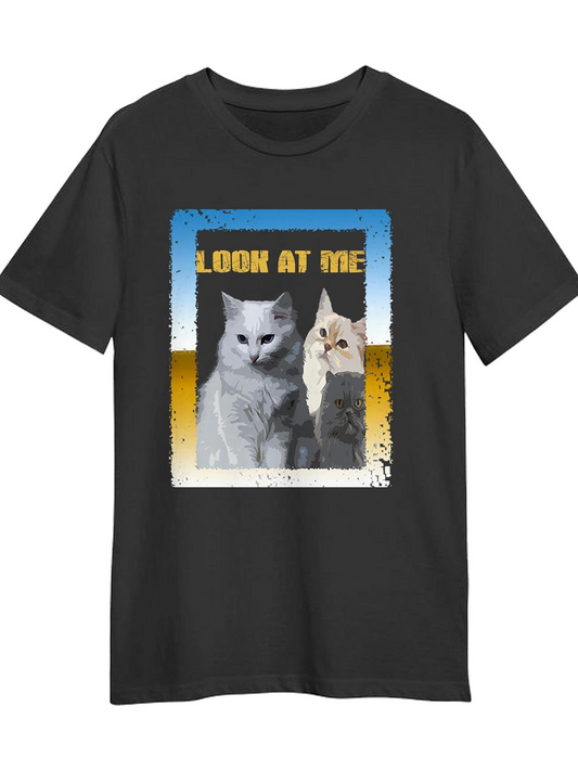 Men's Graphic T-Shirt Look At Me Sunset Framed Cats With Golden And Blue Hues Cat
